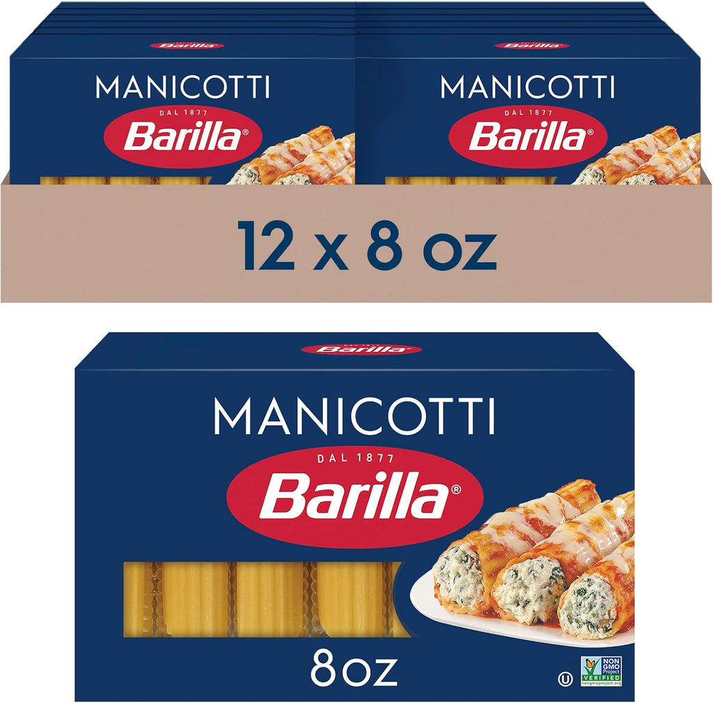 Barilla Manicotti Pasta, 8 oz. Box (Pack of 12) - Non-GMO, Made with Durum Wheat Semolina - Kosher Certified