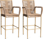 Outdoor Counter Bar Stools Set of 2, 30" Height Patio Rattan Stools, All-Weather Wicker Chairs with Armrests & Footrests for Poolside Backyard Front Porch Deck Garden Kitchen, Yellow