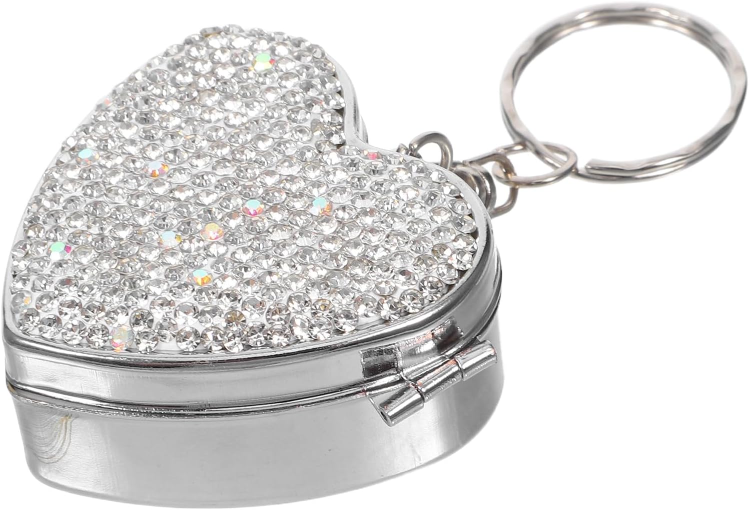 FOMIYES Heart-Shaped Stainless Steel Pill Organizer Compact Medicine Case Portable Vitamin Storage Box with Rhinestones Small Travel Pill Holder for Pocket Use