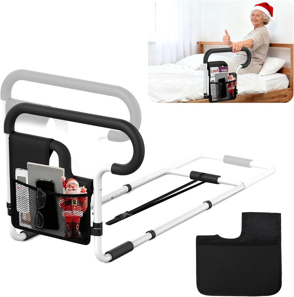 Bed Rails for Elderly Adults Safety, Height and Length Adjustable Bed Assist Rail for Senior, Bedrail with 2 Bag & Strap, Help Get in & Out of Bed, Fit Most Bed, Supports 300 lbs, Tool-Free