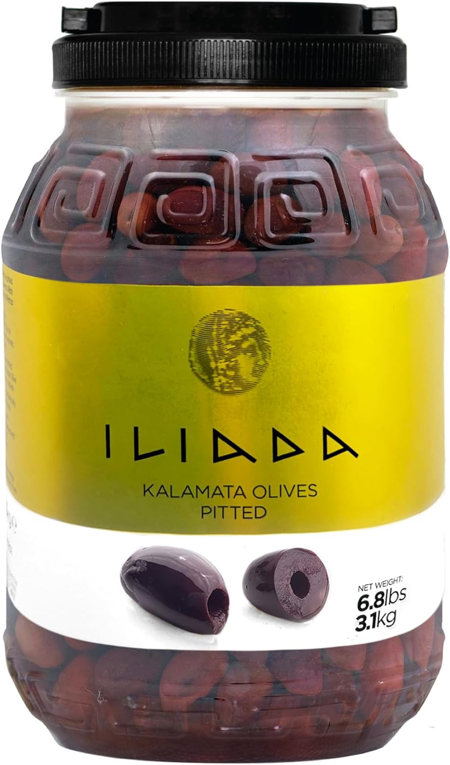 ILIADA Kalamata Pitted Olives, Net Wt 6.8 Lbs | Dr Wt 3.5 Lbs – 100% Hand-Picked & Traceable – Authentic Greek Olives in Brine