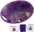 Natural Amethyst Crystal Thumb Worry Stone for Anxiety Stress Relief, Hand Carved 1.8 Inch Healing Crystal Oval Thumb Worry Stone Meditation Accessories, Reiki Pocket Palm Stone Gifts for Women Men
