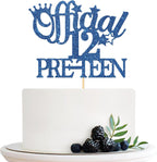 Official Pre-teen 12 Cake Cake Topper, Happy 12th Birthday Cake Topper, 12 Years Old Birthday Party Cake Decorations Blue Glitter