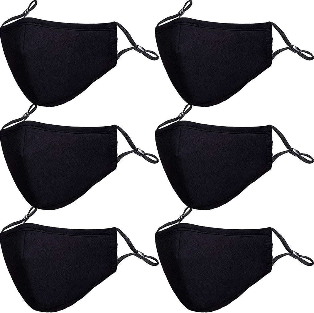 PAGE ONE Reusable Cloth Face Masks Washable Adjustable Breathable Cotton Face Mask for Women Men/6PC (black)