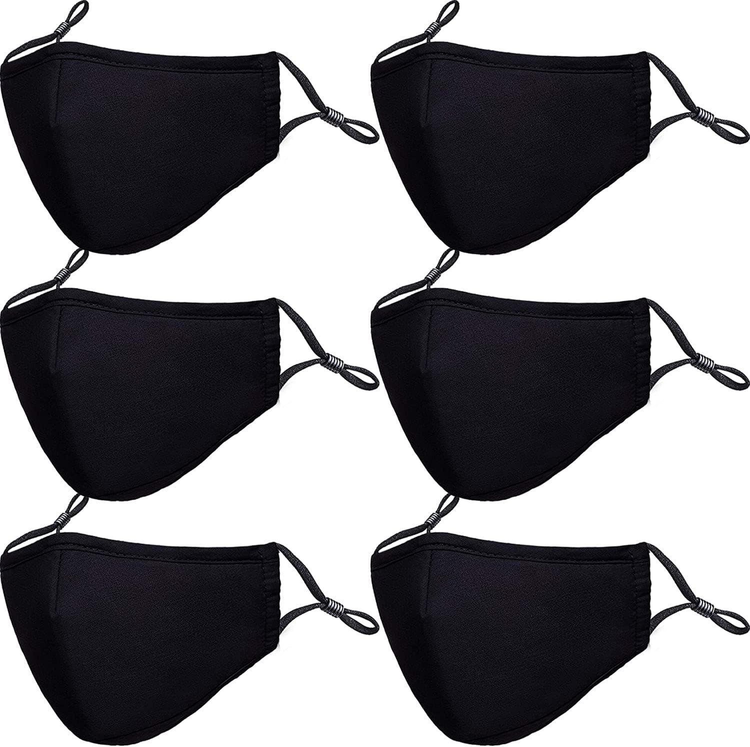 PAGE ONE Reusable Cloth Face Masks Washable Adjustable Breathable Cotton Face Mask for Women Men/6PC (black)