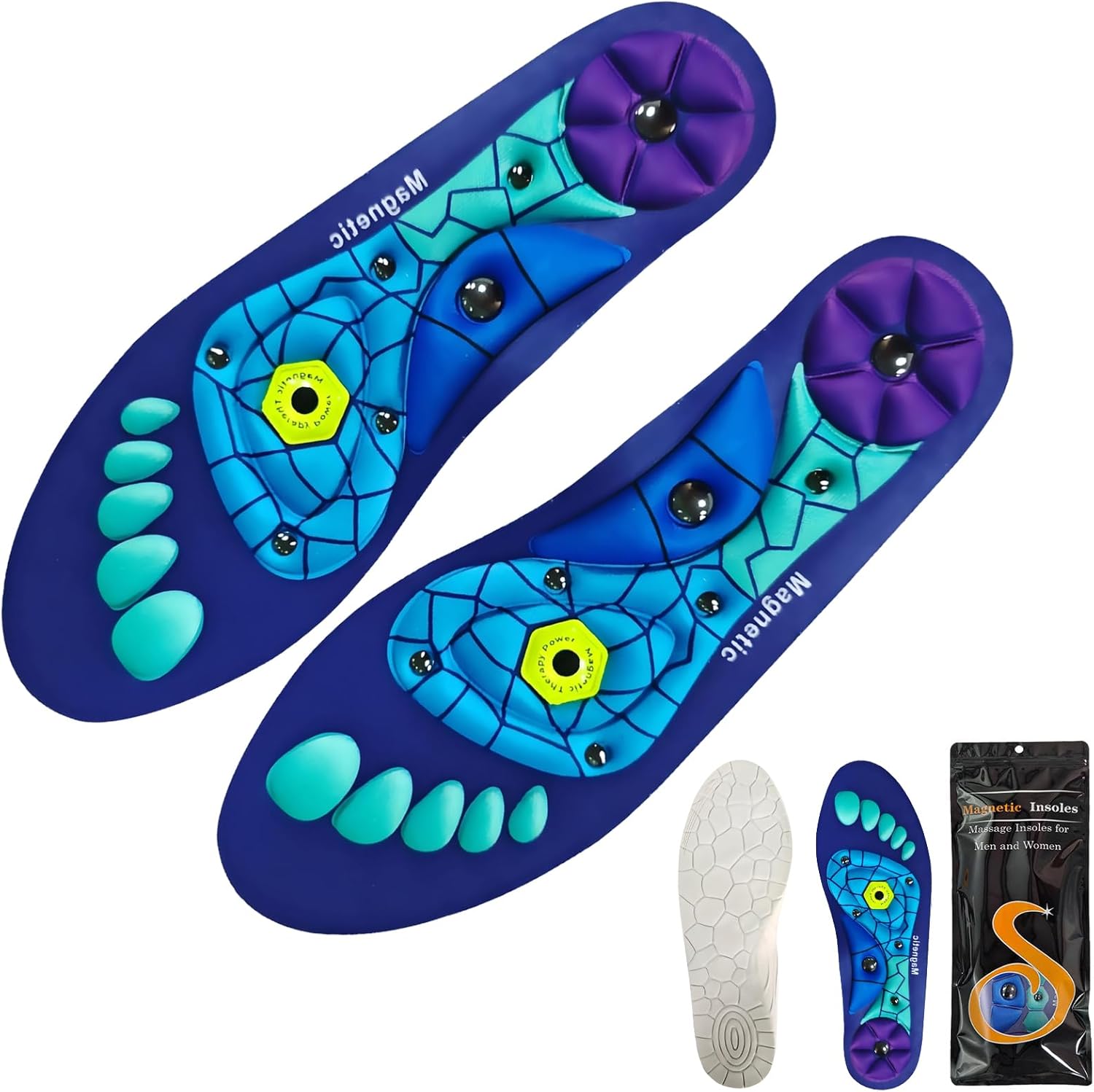 Acupressure Insoles for Men and Women- Orthopedic Acupoint Massage Insoles, Non-Slip Shock Absorption, Breathable Design for Foot Pain Relief & All-Day Comfort (Blue, S(Men 4-7/Women 5-8))