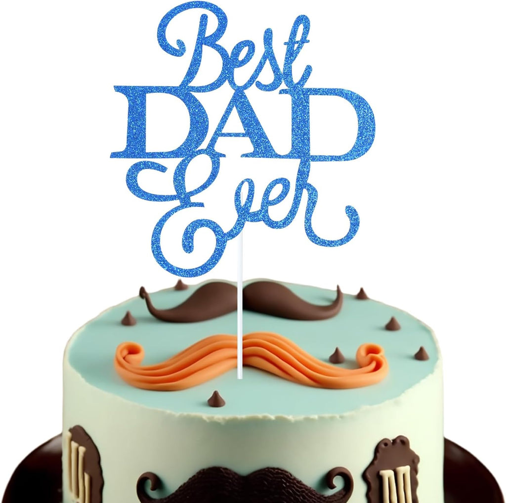 1 Pack Happy Father’s Day Cake Toppers, Glitter Cake Bunting Decor Best Dad Ever Love Father Cake Picks Party Decorations Supplies(Best DAD Ever, Royal Blue)