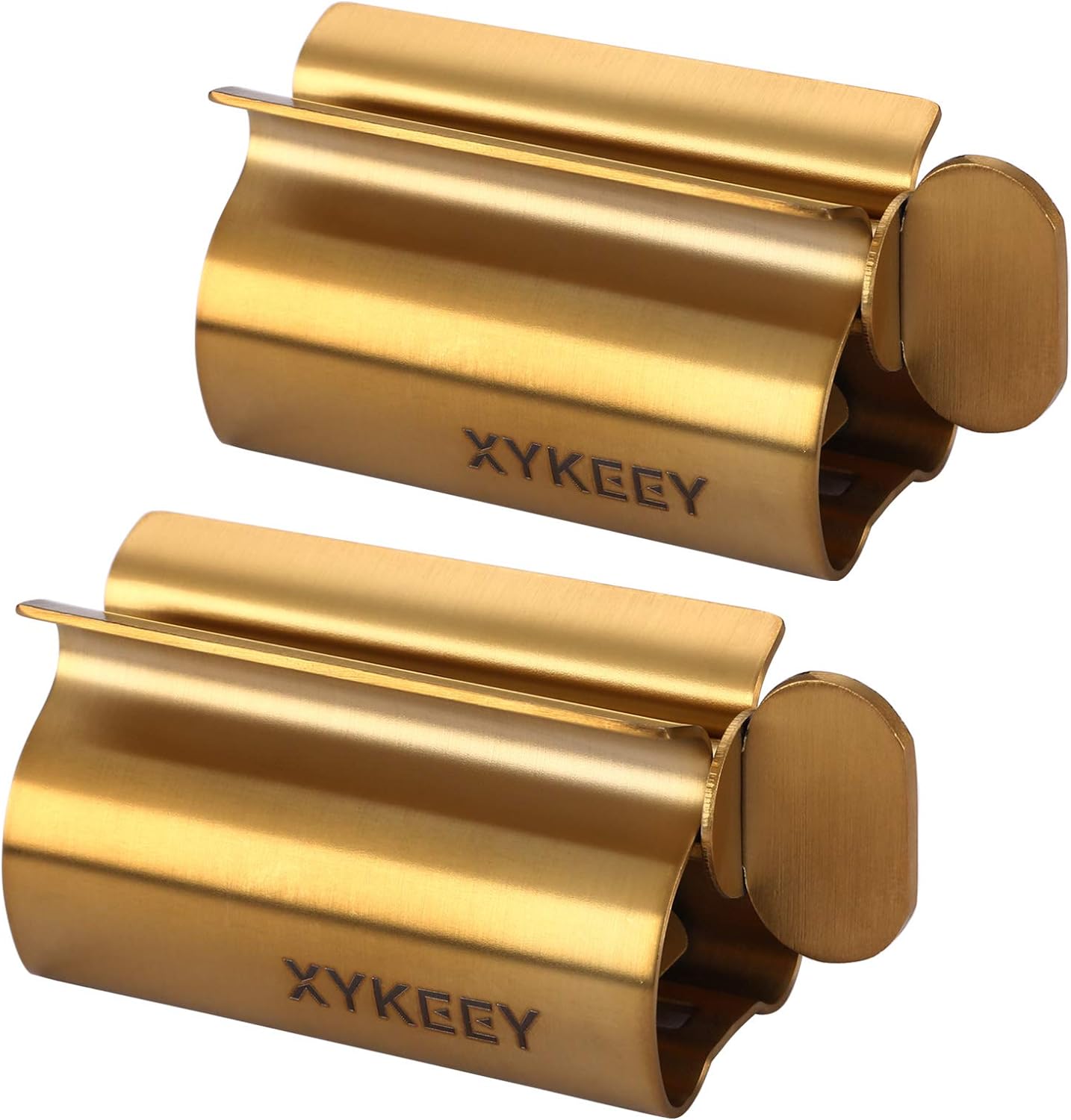 XYKEEY Toothpaste Tube Squeezer - Set of 2 Toothpaste Squeezer Rollers, Metal Toothpaste Tube Wringer Seat Holder Stand (Matt Gold)