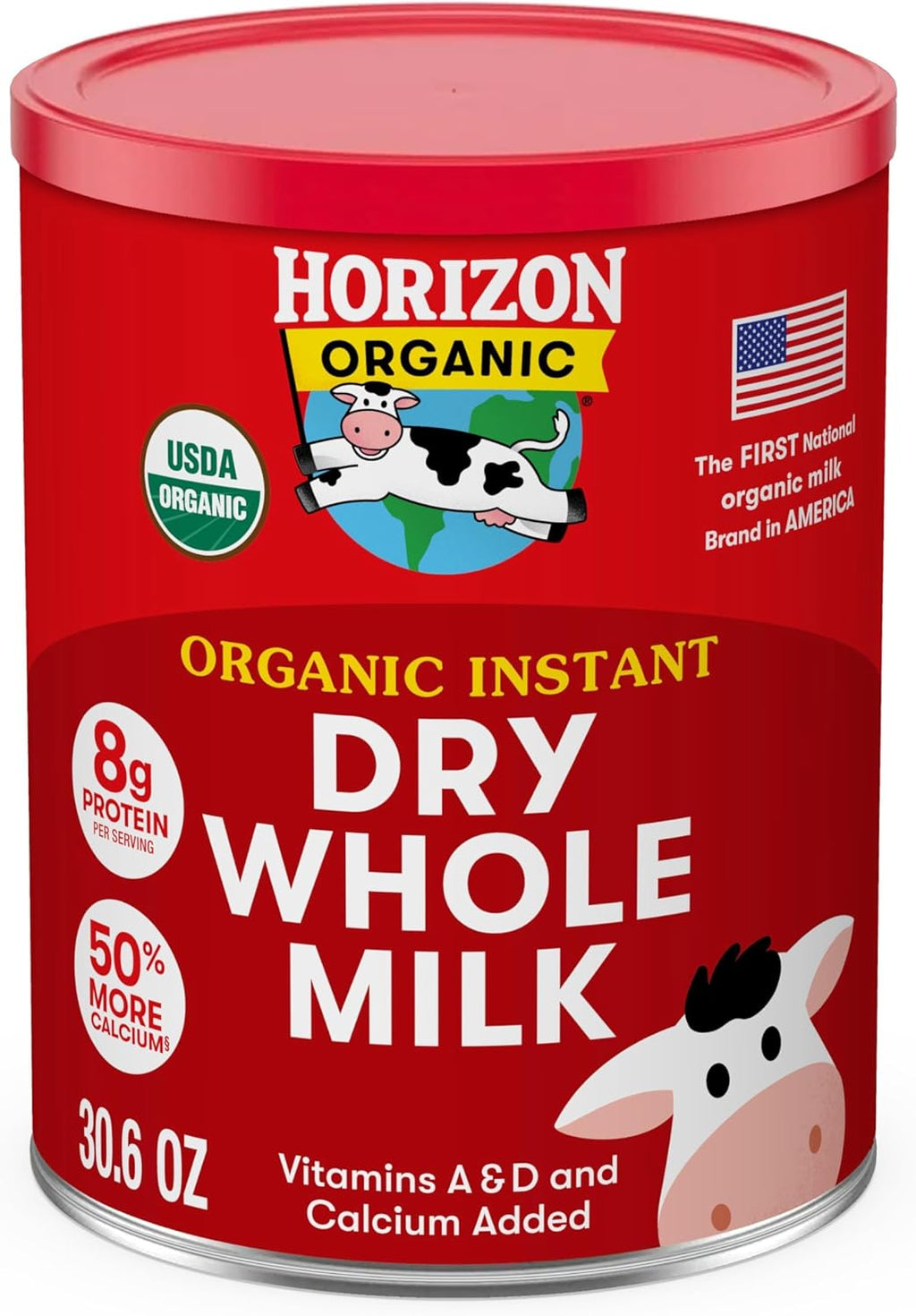 Horizon Organic Instant Dry Whole Milk Powder, 30.6 oz, USDA Organic, Non-GMO, Shelf Stable, Great for Baking, Cooking, Beverages, Emergency Storage, Pantry Essential