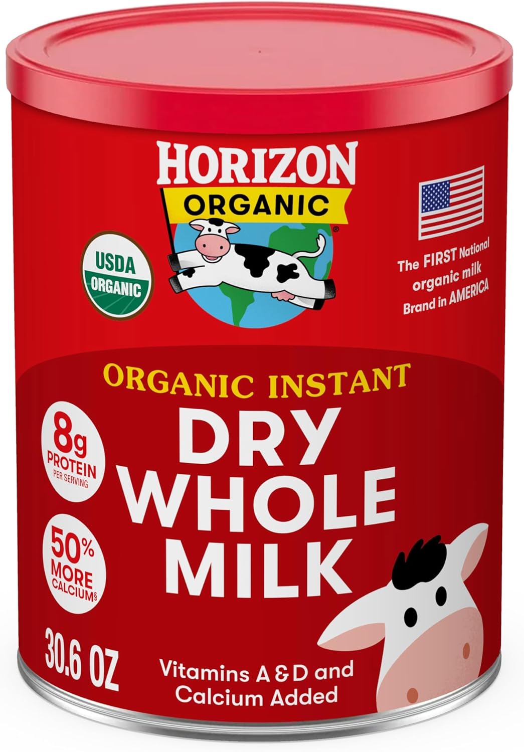 Horizon Organic Instant Dry Whole Milk Powder, 30.6 oz, USDA Organic, Non-GMO, Shelf Stable, Great for Baking, Cooking, Beverages, Emergency Storage, Pantry Essential
