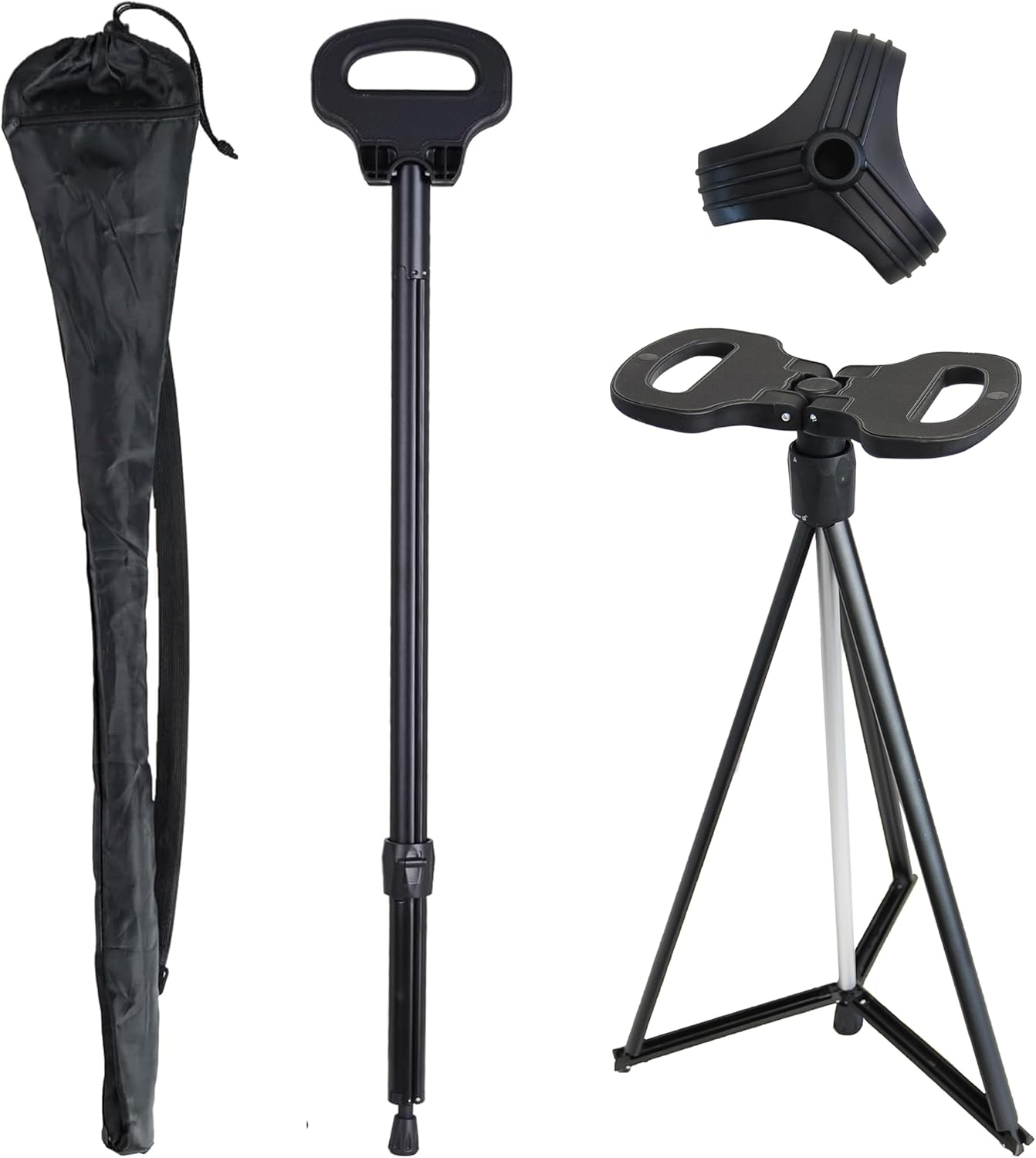 Cane with Seat 2-in-1 Portable Walking Stick with Seat for Men & Women Folding Lightweight Sturdy Tripod Cane Foldable Stool Mobility Aid Crutch Chair with Travel Bag for Elderly, Seniors & Handicap