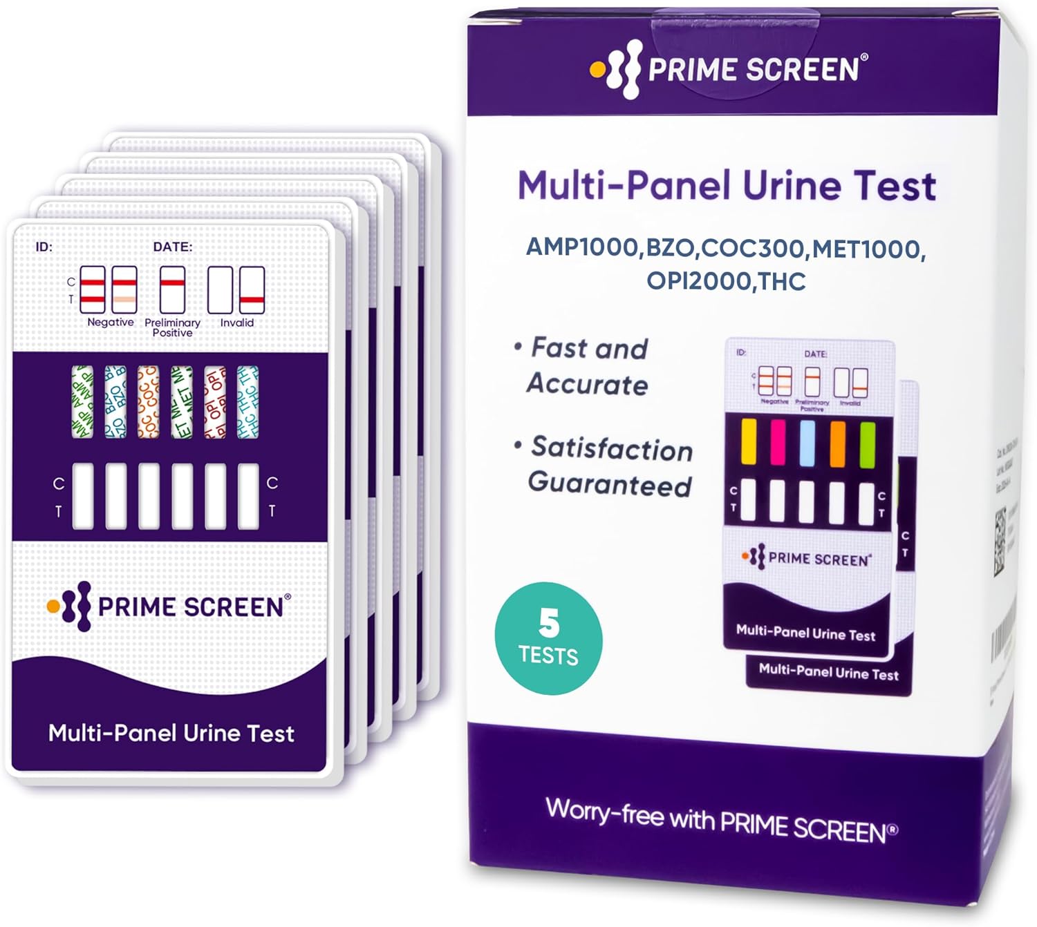 Prime Screen [5 Pack] 6 Panel Urine Drug Test Kit (THC-Marijuana, BZO-Benzos, MET-Meth, OPI, AMP, COC), WDOA-264