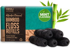 Bamboo Charcoal Dental Floss Refills, Bambo Woven Fibres, 5 x 33 Yards, Organic Refillable Dental Floss, Natural Floss, Eco-Friendly Floss. Plant-Based Candelilla Wax Floss with Natural Mint Flavoring