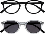 OPULIZE ZEN Reading Glasses and Reading SunGlasses for Women Men,Cool Round, Smooth Matt Black,Clear Crystal With Black Arms +2.5 (Pack of 2)