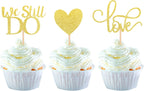 24 Pack We Still Do Cupcake Toppers Glitter Love Heart Marriage Anniversary Cupcake Picks Bridal Shower Wedding Engagement Birthday Cake Decorations Supplies Gold