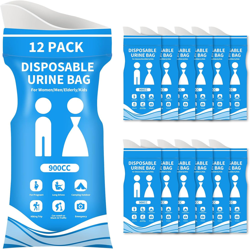 12/24 Pcs Disposable Urine Bags, 900ML Pee Bags for Travel for Women and Men, Emergency Vomit Bag Car Emesis Throw up Barf Bag Portable Toilet Urinals for Camping Road Trip Traffic Pregnant Patient