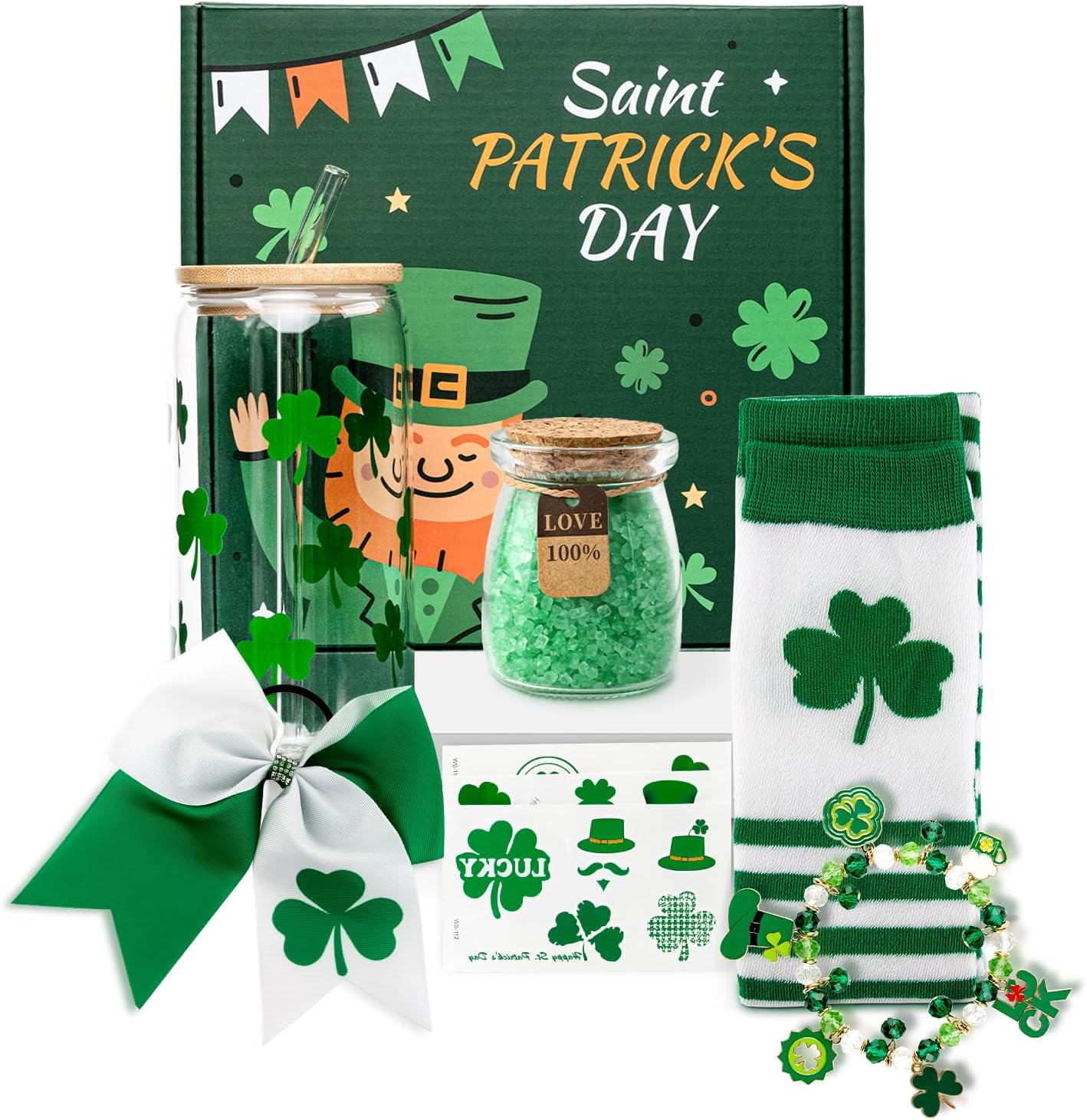 St. Patrick’s Day Gift Box for Women, 7pcs Unique Lucky Shamrock Care Package – A Little Luck for Her Every Day, Irish Green Holiday Gift Box
