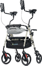 ELENKER Upright Rollator Walker, Stand Up Walkers for Seniors with Armrest, Front Pouch, 10”Wheels, Sponge Padded Seat and Backrest, Fully Adjustment Frame, Champagne