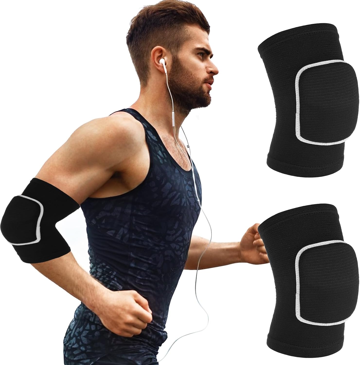 COMNICO Arm Brace Pads Elbow Protector Strap Pair, Breathable Anti-Collision Sponge Tendonitis Fitness Volleyball Basketball Tennis Golfers Knee Support Band for Kids Men Women Elderly(Black with white edges)