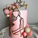2PCS Gold Oh Baby Cake Topper with Pregnant Mother Silhouette, Acrylic Baby Shower Decoration For Welcome Baby/Pregnancy Announcement/Mommy to Be/Baby Shower Gender Reveal Party Supplies