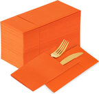 KAMMAK Napkins Disposbale 100 Pack Orange Cloth like Paper Dinner Napkins with Pocket Folded Wedding Napkin Guest Hand Towels for Party Reception, Bathroom, Kitchen, Restaurants (16.5 x 16.5 inch)