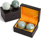 Lyellfe Set of 4 Marble Stone Baoding Balls, 2 Inch Meditation Balls with Box, Chinese Health Exercise Massage Ball for Hands, Stress Relief, Jade Green