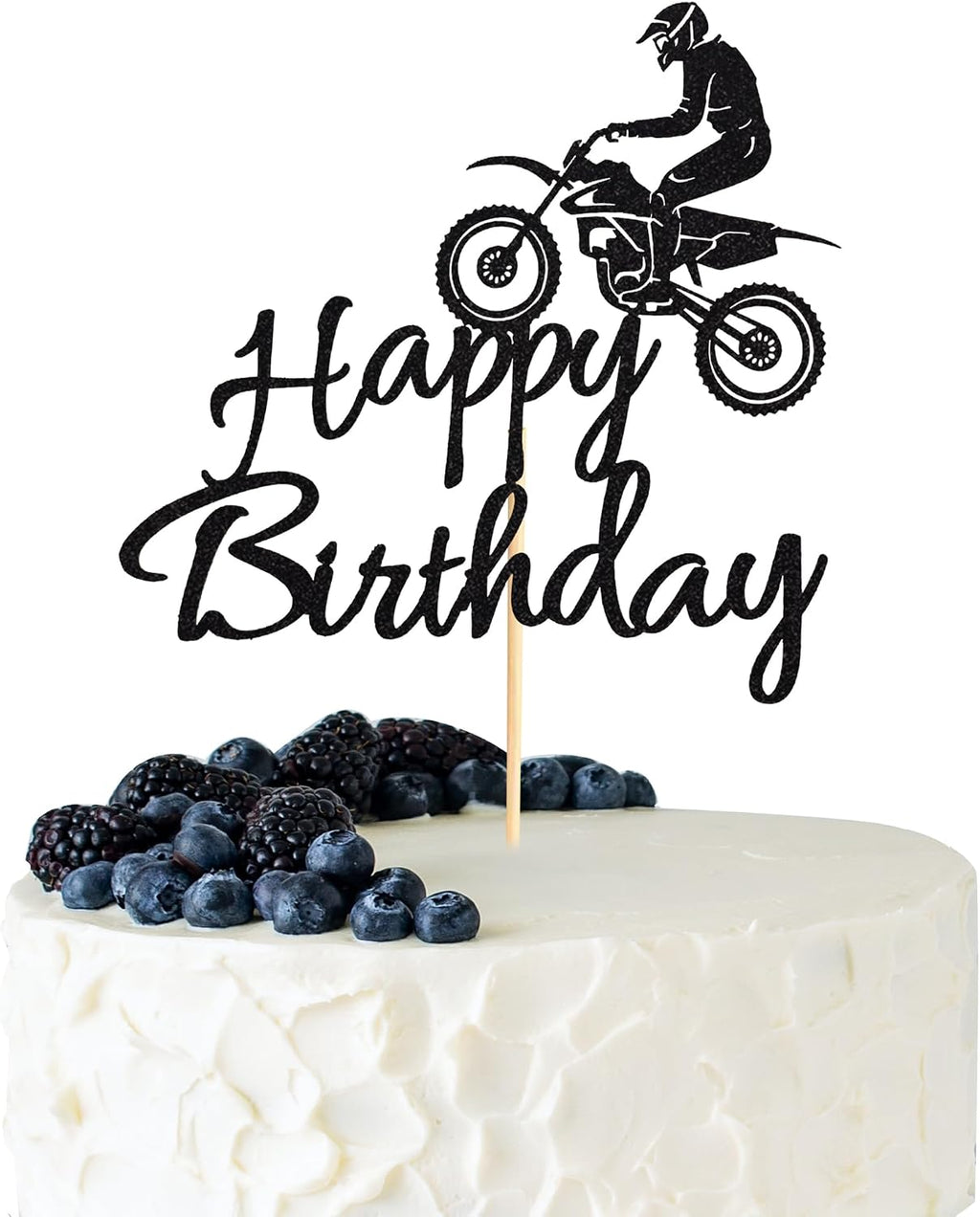 1Pc Motorcycle Happy Birthday Cake Topper, Black Flash Cake Pick, Dirt Bike Birthday Party Cake Decoration, Motocross Sports Theme Cake Topper