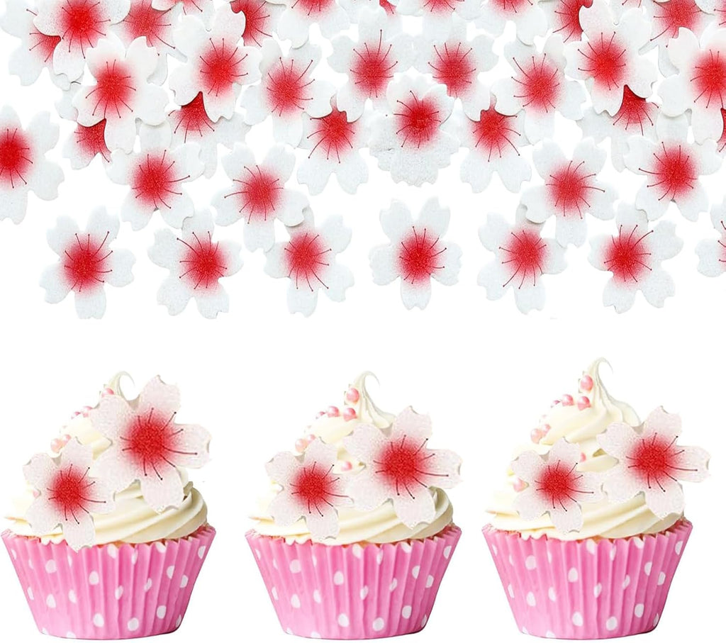 100Pcs Edible Cherry Blossom Flowers Cake Decorations Rice Paper Wafer Paper Cake Cupcake Topper Birthday Party Food Decorations Supplies