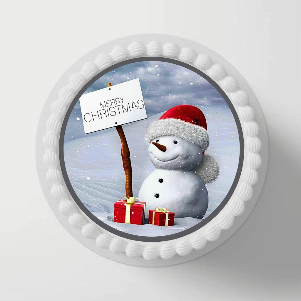 PRECUT 7" Christmas Cake Topper, Christmas Snowman #4, Edible Christmas Cake Decorations, Santa Cake Toppers, Xmas Cake Decoration, Round Christmas Cake