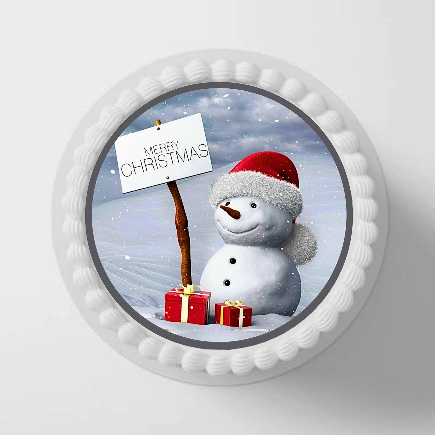 PRECUT 7" Christmas Cake Topper, Christmas Snowman #4, Edible Christmas Cake Decorations, Santa Cake Toppers, Xmas Cake Decoration, Round Christmas Cake