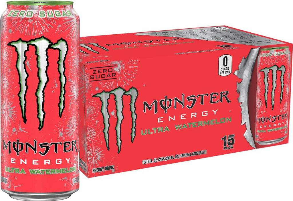 Monster Energy Ultra Watermelon, Sugar Free Energy Drink, 16 Ounce (Pack of 15) | Pack of 15