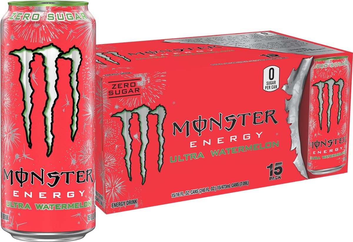 Monster Energy Ultra Watermelon, Sugar Free Energy Drink, 16 Ounce (Pack of 15) | Pack of 15