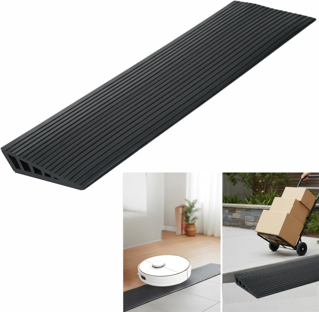 1" Rise Threshold Ramps for Doorways, Rubber Wheelchairs Ramps for Home, Self-Adhesive Door Ramp, 35.5" Wide Trimable Transition Strip, Suitable for Thresholds and Curbs.(Black, 1" Rise)
