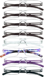 VisionGlobal 8 Pairs Reading Glasses, Blue Light Blocking Glasses, Computer Reading Glasses for Women and Men, Fashion Square Eyewear Frame (4color+4brown,+3.00 Magnification)