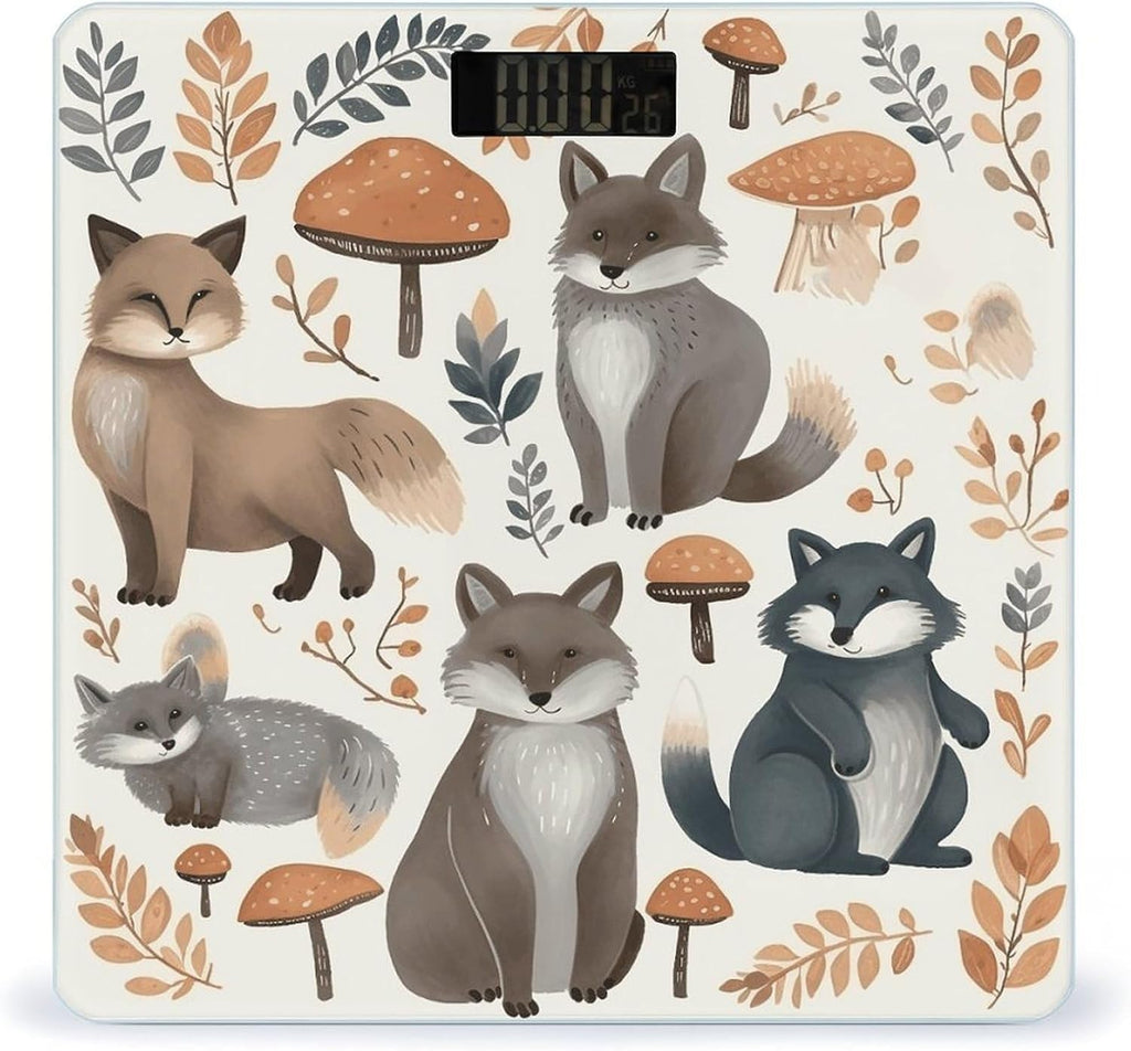 Woodland Raccoon Animals Scale for Body Weight LED Display Sturdy Tempered Glass Digital Bathroom Scale Anti-Slip Highly Accurate Digital Weighing Machine for People 400lb Capacity
