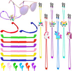 SKYCOOOOL 24 PCS Kids Glasses Strap Rainbow Unicorn Adjuster Anti-slip Silicone Eyeglass Straps Glasses Retainer Cute Decorations For Girls