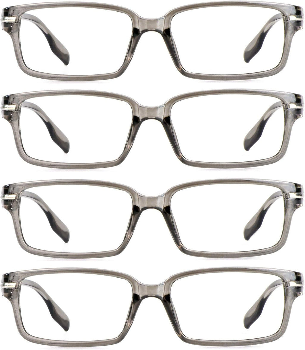 VisionGlobal 4 Pairs Blue Light Blocking Reading Glasses, Computer Glasses Women and Men, Fashion Rectangle Eyewear Frame