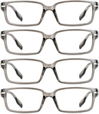 VisionGlobal 4 Pairs Blue Light Blocking Reading Glasses, Computer Glasses Women and Men, Fashion Rectangle Eyewear Frame