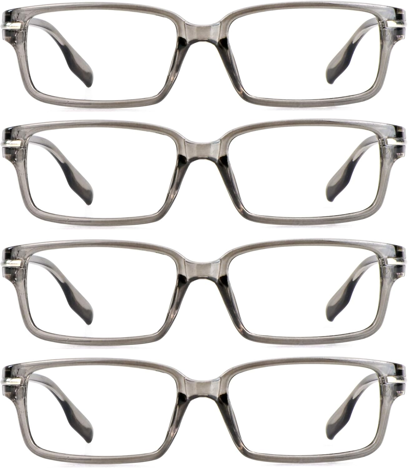 VisionGlobal 4 Pairs Blue Light Blocking Reading Glasses, Computer Glasses Women and Men, Fashion Rectangle Eyewear Frame