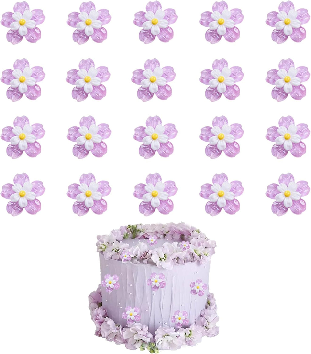 20 PCS Flower Cupcake Toppers Purple Flowers Cake DecorationsPicks Flower for Bridal Engagement Baby Shower Birthday PartyDecorations Supplies