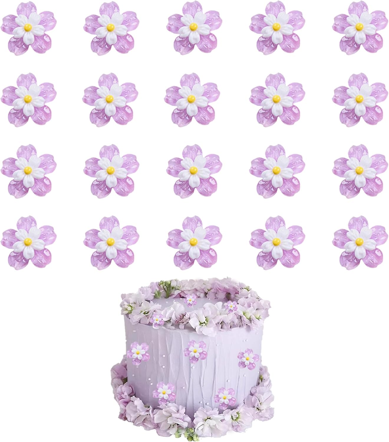 20 PCS Flower Cupcake Toppers Purple Flowers Cake DecorationsPicks Flower for Bridal Engagement Baby Shower Birthday PartyDecorations Supplies