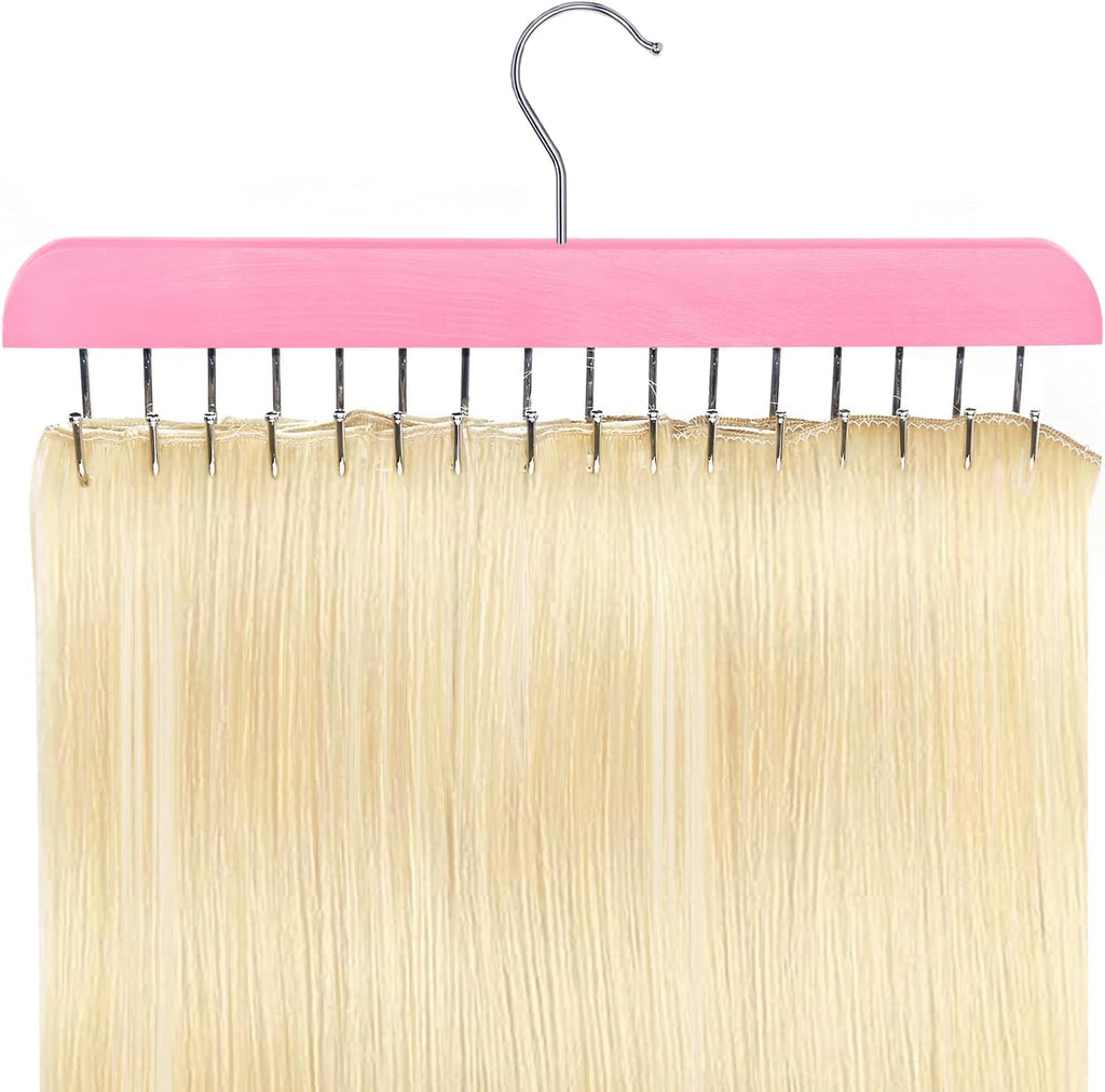 Hair Extension Holder & Hanger for Clip Ins - Weft Organizer Stand for Washing & Styling - Storage Rack Display Stand Accessories for Extensions (Pink)
