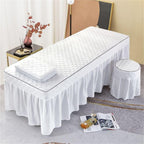 Massage Table Bed Skirt Reusable Massage Bed Cover with Face Hole Skin-Friendly Solid Color Beauty Massage Table Skirt with Pocket for Salons SPA and Therapists (White,74.8x31.5 Inch)
