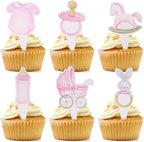 24Pcs Baby Girl Cupcake Toppers Baby Shower Decorations for Girl Pink It's a Girl Cupcake Picks for Baby Shower Girls Birthday Party Cake Decorations Supplies