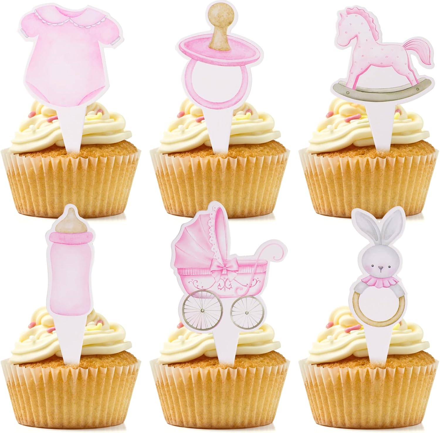 24Pcs Baby Girl Cupcake Toppers Baby Shower Decorations for Girl Pink It's a Girl Cupcake Picks for Baby Shower Girls Birthday Party Cake Decorations Supplies
