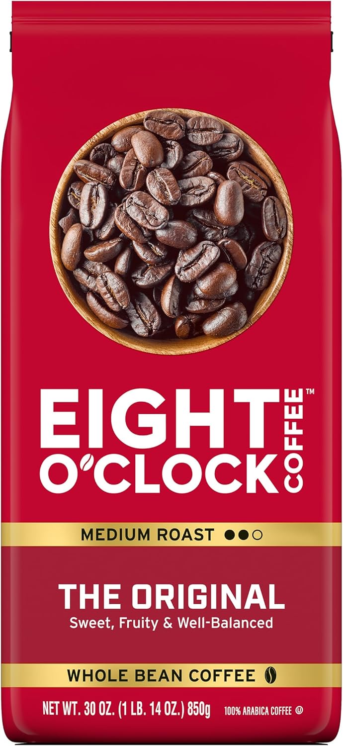 Eight O'Clock Coffee The Original, Medium Roast Whole Bean Coffee, Sweet, Fruity, Well Balanced, 30 Ounce (Pack of 1)