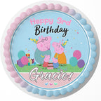 7.5 Inch Edible Cake Topper – Pink Pig Kids Fun Girls Family Themed Birthday Party Collection of Edible Cake Decorations round