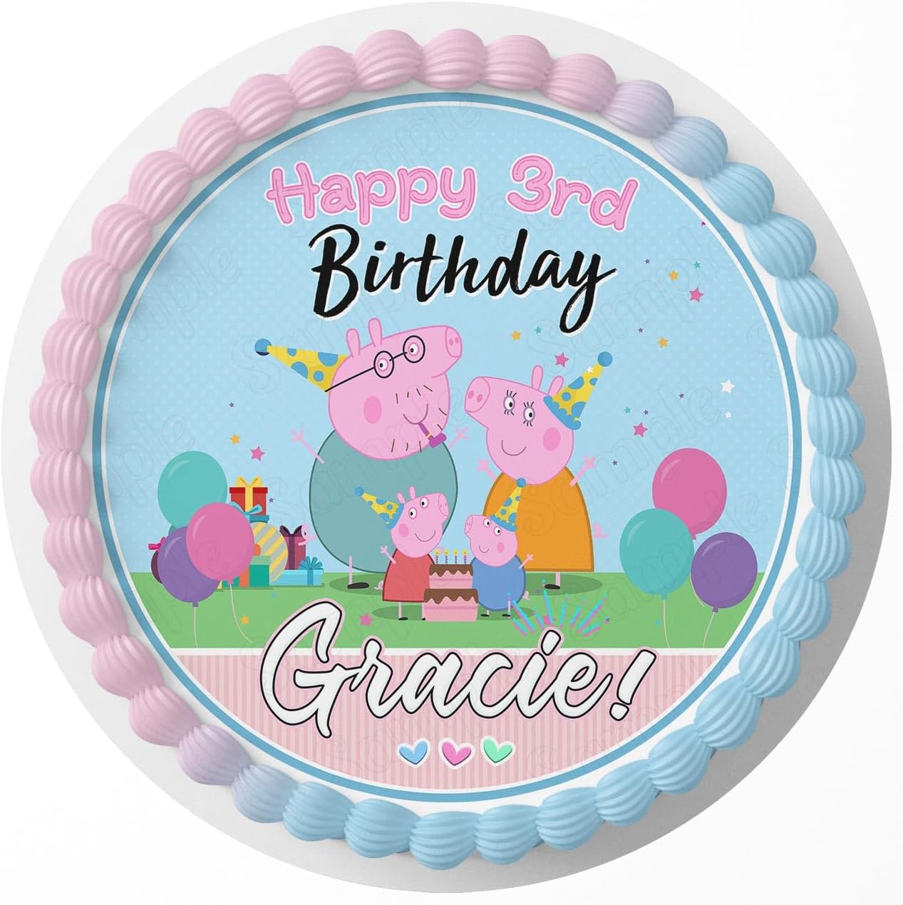7.5 Inch Edible Cake Topper – Pink Pig Kids Fun Girls Family Themed Birthday Party Collection of Edible Cake Decorations round