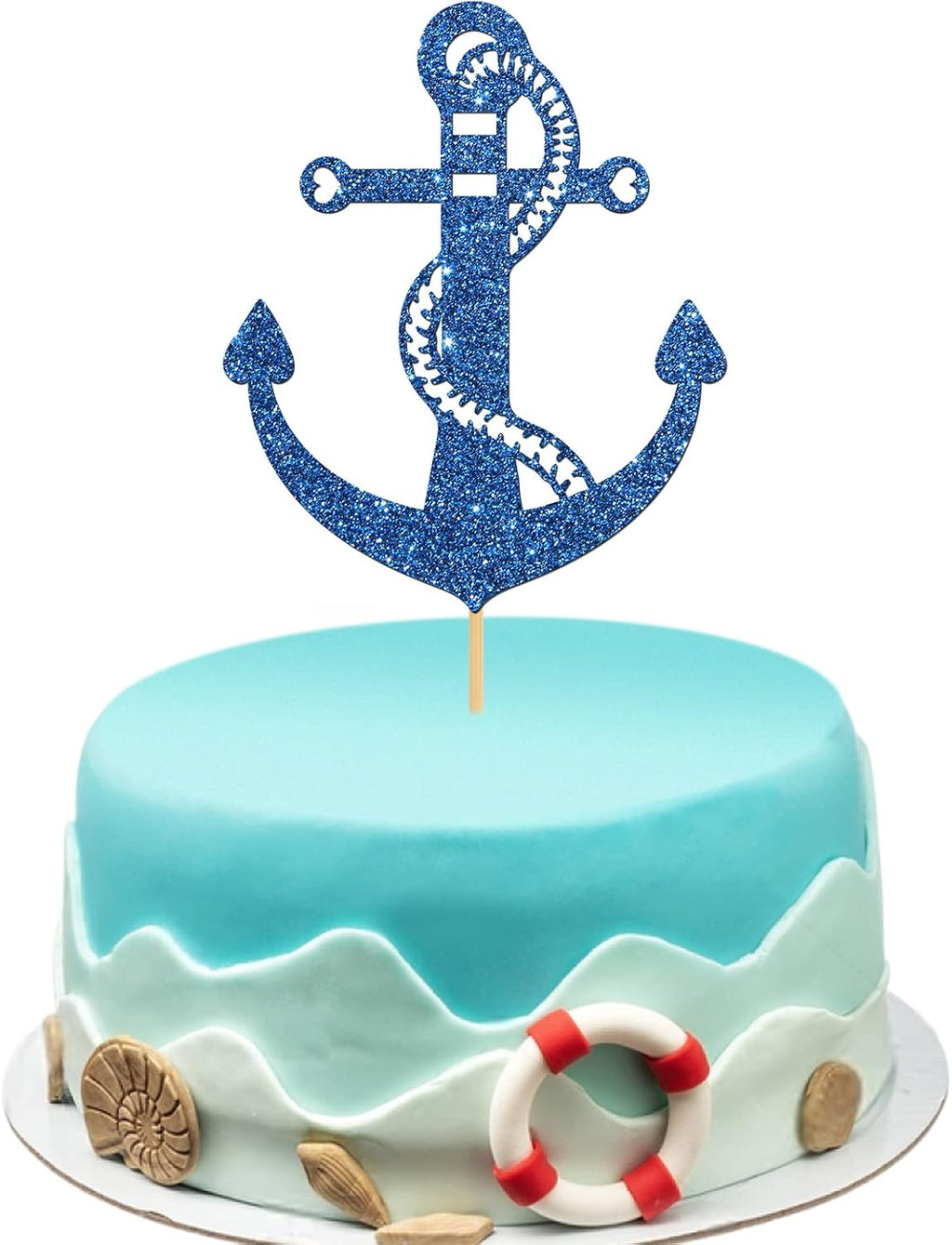 INNORU Glitter Nautical Theme Cake Topper - Ship Anchor Cake Decor - Birthday - Baby Shower/Wedding Party Cake Decorations Supplies, Navy Blue