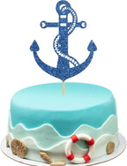 INNORU Glitter Nautical Theme Cake Topper - Ship Anchor Cake Decor - Birthday - Baby Shower/Wedding Party Cake Decorations Supplies, Navy Blue